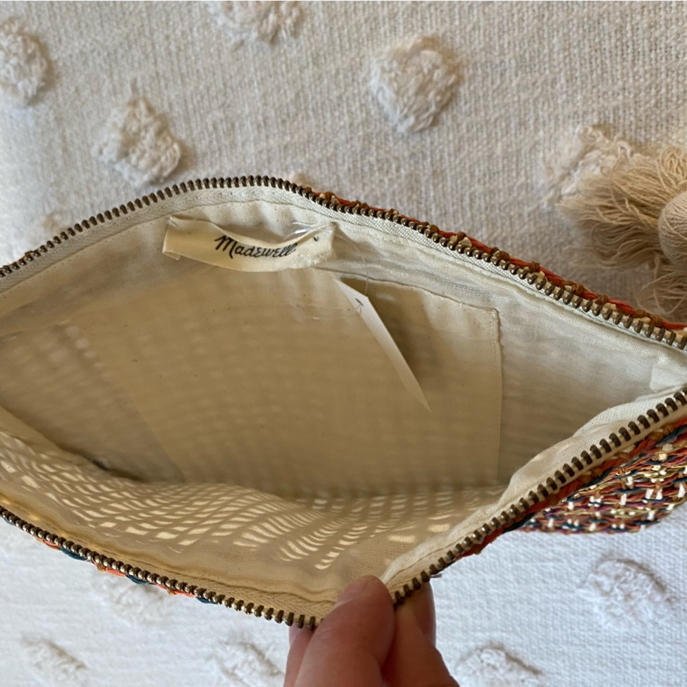 Madewell Raffia Large Zip Pouch 2 Tassels Rainbow Weave Clutch Beach Coastal - Picture 4 of 8